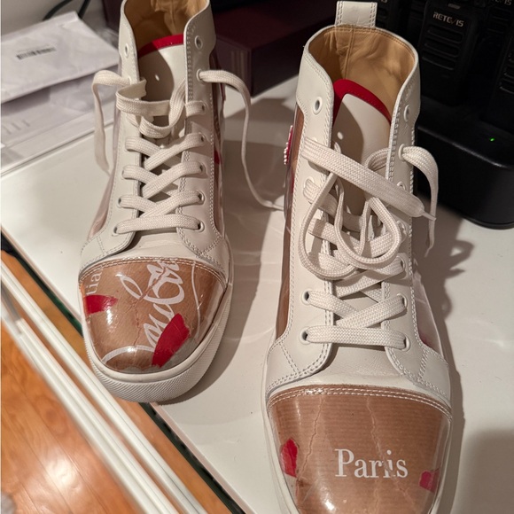 Christian Louboutin White and Red Athletic Shoes